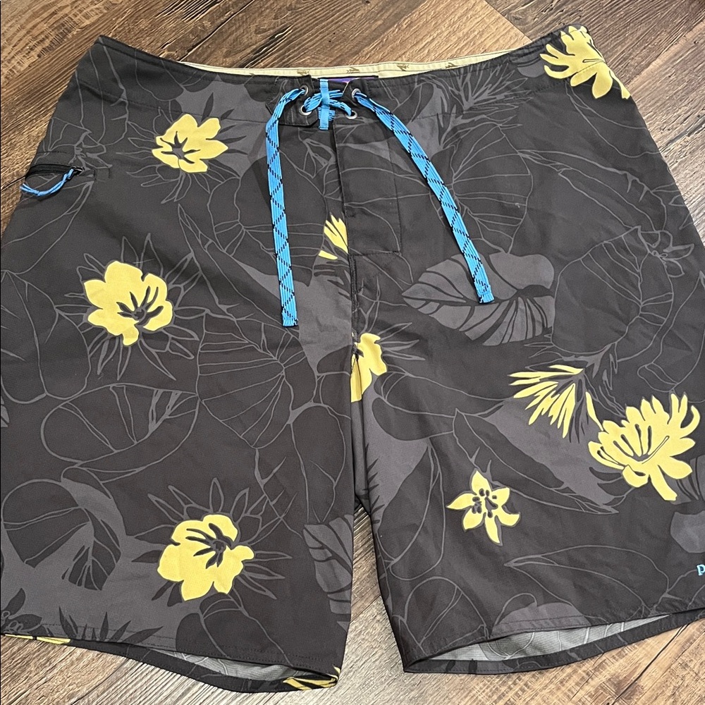 Patagonia Grey and Yellow Floral Board Shorts
